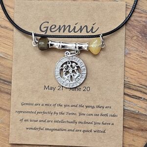 Gemini Zodiac Vibe Bar Necklace – Tiger’s Eye & Citrine, Astrology Jewelry Gift